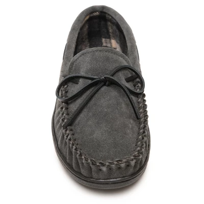 Minnetonka Men's Suede Plaid Lined Hardsole Moccasin Slippers 1 Minnetonka Men's Suede Plaid Lined Hardsole Moccasin Slippers